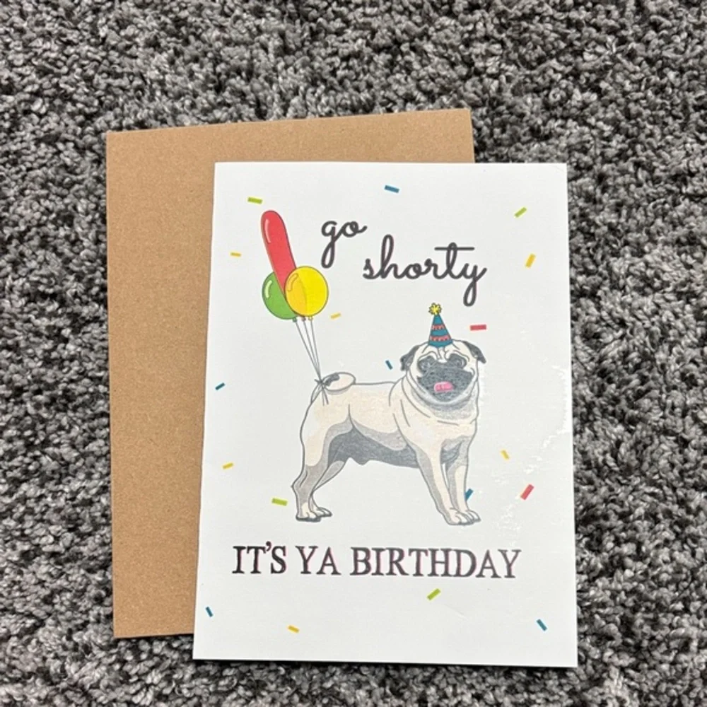 Pug Birthday Card with Balloons